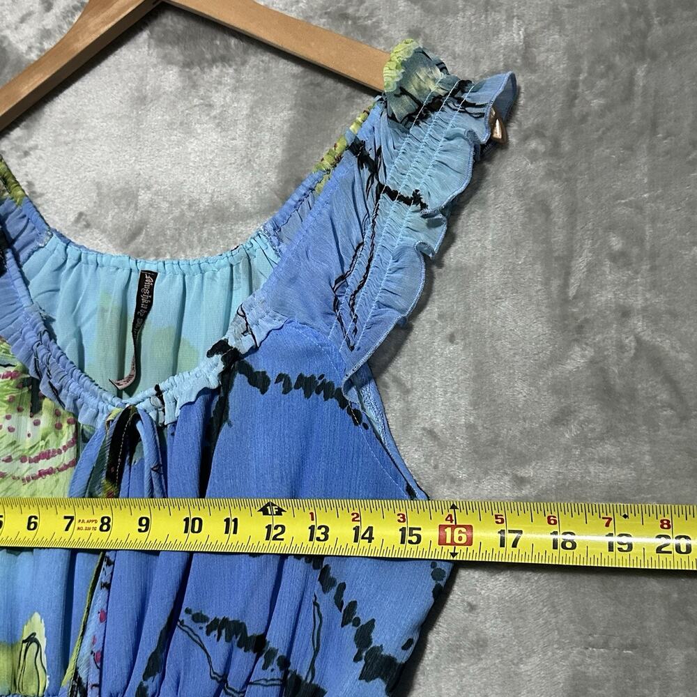 Y2K Sheer Milkmaid Fairycore Whimsigoth Knee Length Blue Dress Size M Smocked - Picture 5 of 10